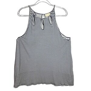 ModCloth Womens 1X Striped Keyhole Halter Tank Top Rayon Spandex‎ Blue White
